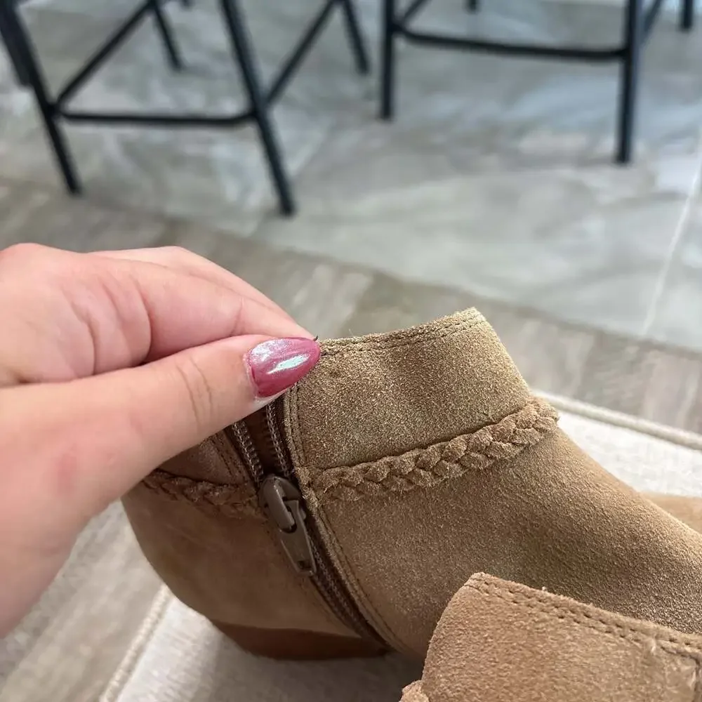 Gianni Bini Tan Suede Feathered Ankle Boot - Picture 4 of 7